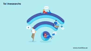 LiFi technology transmitting high-speed wireless data through LED lighting in a modern smart office