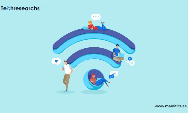 LiFi technology transmitting high-speed wireless data through LED lighting in a modern smart office