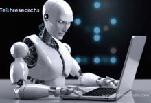 A picture showing robot using laptop and Algorithmic Accountability Act