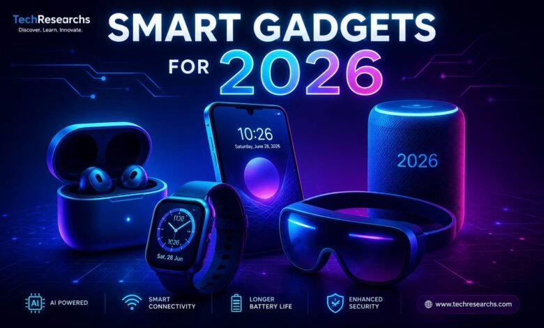 Future-ready smart gadgets for 2026 including AI glasses, smart rings, earbuds, and smart home devices